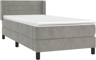 vidaXL Boxspringbett mit Matratze Hellgrau 90x200 cm Samt, Härtegrad: H2 [3130997]