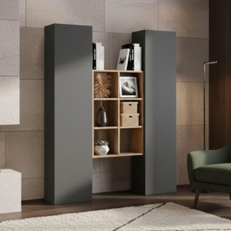 Dmora - Kommode Franco, Wohnzimmer-Set mit 2 Türen und Regalen, Wohnzimmer-Buffet, Küchen-Sideboard, 100% Made in Italy, 140 x 30 x 180 cm, Anthrazit und Ahorn