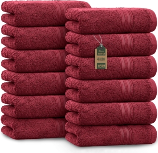 NatureMark Gästetücher – 12er Pack (30x50 cm), 100% Baumwolle, Oeko-Tex Zertifiziert, weich, saugfähig und pflegeleicht – Für Bad, Gäste & Spa – Bordeaux Rot