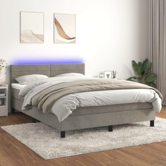 vidaXL Boxspringbett mit Matratze & LED Hellgrau 140x200 cm Samt 3134465
