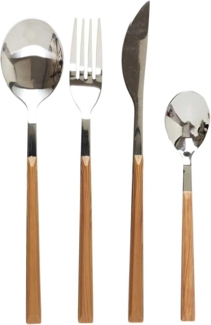 Home Deco Factory KA5991 Besteckset mit 16-teiligem Besteck, Messer, Gabeln, Esslöffel und Kaffeelöffel, Metall, Edelstahl, Holzoptik, Grau und Braun, H24,5 x 5 x 16,5 cm