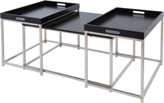 riess-ambiente Couchtisch ELEMENTS 75cm schwarz / silber (Set, 3-St), Wohnzimmer · Holzwerkstoff · Metall · abnehmbares Tablett · Modern