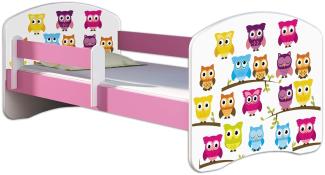 Kinderbett Jugendbett mit einer Schublade und Matratze Rausfallschutz Rosa 70x140 80x160 80x180 ACMA II (31 Eule, 80x160 cm)