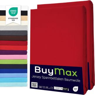 Buymax Spannbettlaken 70x140 cm Doppelpack 100% Baumwolle Kinderbett Spannbetttuch Baby Bettlaken Jersey, Matratzenhöhe bis 15 cm, Farbe Rot