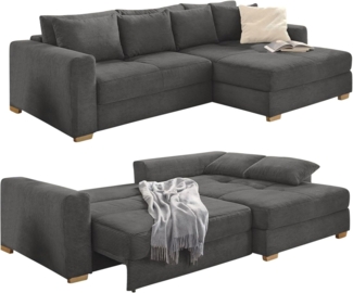 luma-home Ecksofa 15153, Dauerschläfer mit Bettkasten 288x186 cm, Federkern, Ottomane links oder rechts, Cord Grau Anthrazit