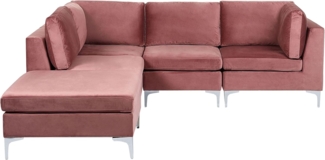 Ecksofa mit Ottomane EVJA Samtstoff Rosa Rechtsseitig
