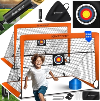 KESSER® Fußballtor Kinder Pop-Up 2er Set | Fußball-Tore Faltbar mit Glasfaserstangen & hochwertigen Tornetzen für Indoor, Outdoor & Garten | Mit Transporttasche 6x Hütchen Ballpumpe Zielscheibe Orange