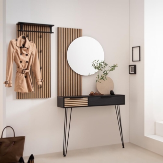 Lomadox Garderoben-Set HUNTSVILLE-80, (Spar-Set, 3-St), in schwarz mit Akustikpaneel-Optik