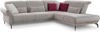 CAVADORE Ecksofa Cooper / Luftige Eckcouch mit Ottomane rechts, schwarzen Metallfüßen und feinem Cord-Bezug / 294 x 88 x 242 / Cord, Hellgrau