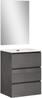 Baikal Komplettes Badezimmermöbel-Set zur Wandmontage, mit Waschbecken aus Keramik und Spiegel, DREI Schubladen, Dämpfungsverschluss, Melamin 16 mm, montierter Möbel | Asche | 70 cm