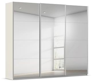 Rauch Möbel Kulmbach, Kleiderschrank mit Schwebetüren für Schlafzimmer, Kinderzimmer, Flur, 3-türig, mit Spiegel und Soft-Close-Funktion, Zubehör Premium, Farbe Beige, Breite 271 cm