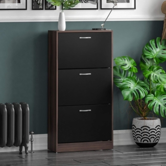 Vida Designs Schuhaufbewahrung Schuhschrank mit 3 Schubladen Schrank Pull Down Holz Möbel Einheit, Walnuss & Schwarz