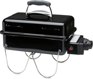 Weber 'Go-Anywhere' Gasgrill, tragbar, mit porzellanemaillierter Schale & Deckel, umklappbare Standfüße, Stahl Schwarz, 37 x 31 x 53 cm