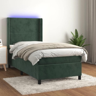 vidaXL Boxspringbett mit Matratze & LED Dunkelgrün 80x200 cm Samt 3139472