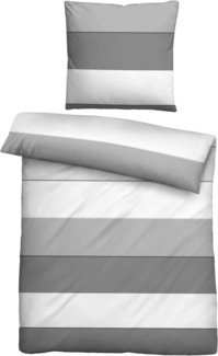 biberna Mako-Satin Bettwäsche 0615210 BLOCKSTREIFEN, sturmgrau, 1x 155x200 cm + 1x 80x80 cm
