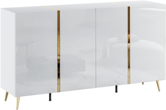 Vente-unique - Sideboard mit 4 Türen - 158 cm - Weiß glänzend & Goldfarben - MARZIALO