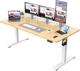 JUMMICO Höhenverstellbarer Schreibtisch KOMPLETTE TISCHPLATTE Elektrischer Schreibtisch Höhenverstellbar mit Memory-Funktion Steh-Sitz Tisch Computertisch 160x60 cm Beige