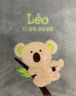 KIDDI-MEDIA Babydecke mit Name und Geburtsdatum Bestickt/kuschelig weich / 1A Qualität (Anthrazit - Koala)