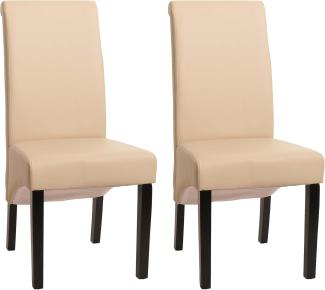 2er-Set Esszimmerstuhl Küchenstuhl Stuhl M37 ~ Leder, creme, dunkle Füße