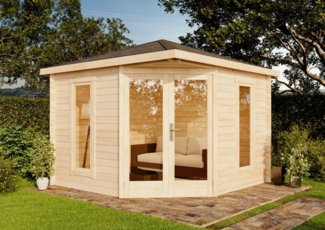 Alpholz 5-Eck Gartenhaus Liwa Compact Gartenhaus aus Holz Holzhaus mit 28 mm Wandstärke Blockbohlenhaus mit Montagematerial