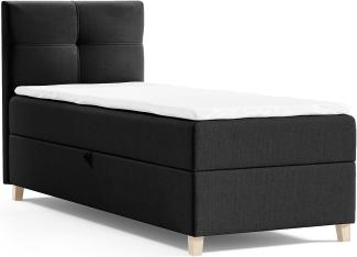 Boxspringbett Candy Mini mit Bettkasten und Topper - Einzelbett mit Bonell-Matratze und Topper, Bett mit Holzfüße, Jugendbett, Kinderbett (Schwarz (Soro 100), 90 x 200 cm)