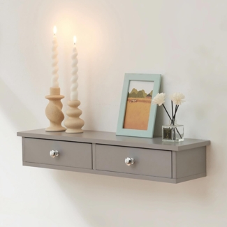 Wandregal Geeste 60x15x10 cm mit 2 Schubladen Hellgrau [en. casa]