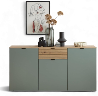 INA Sideboard in Schilfgrün, Artisan Eiche Optik FSC-Zertifiziert - Moderne Kommode mit Schublade und viel Stauraum - 180 x 90 x 45 cm (B/H/T)