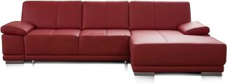 CAVADORE Schlafsofa Corianne in echtem Leder / Eckcouch mit Bettfunktion und beidseitiger Armteilverstellung / 282 x 80 x 162 / Echtleder, rot