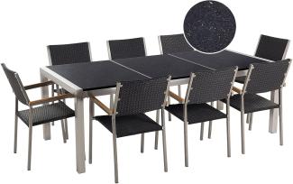 Essgruppe für 8 Personen GROSSETO Stein Granit Optik 220x100x74 cm Schwarz