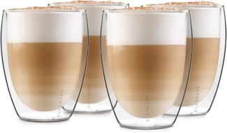 Glaswerk Latte Macchiato Gläser Doppelwandig, Gläser Set mit 4 Kaffeetassen, Cappuccino Tassen aus Glas, Doppelwandige Gläser, Isoliertes Trinkglas, Teegläser -30 bis 150°C, Cappuccino Gläser 350ml