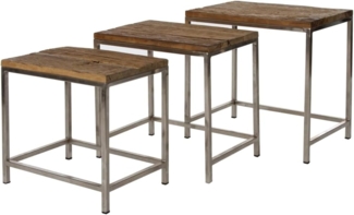 Beistelltisch Leno 3-er Set MDF Natur in 3 Größen mit Metallgestell Silber