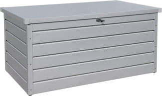 Duramax Palladium Kissenbox aus Metall groß (865 L) mit hydraulischer Gasdruckfeder und abschließbarem Griff mit Schlüssel, Terrassenbox und Gartenmöbelaufbewahrung, silver
