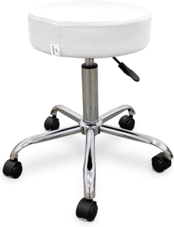 QUIRUMED WELLCORE Hocker mit selbstreinigenden Rollen, höhenverstellbar, professionelle Verwendung, robuste Struktur, 5 Rollen, Weiß