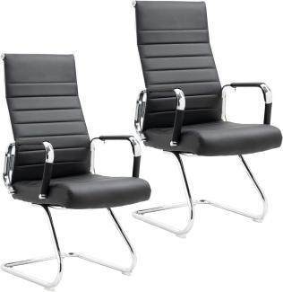 SVITA ELEGANCE COMFORT 2x Besucherstuhl Kunstleder Freischwinger mit Armlehne Schwarz