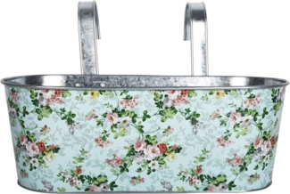 Balkonkasten mit Haken mit wunderschönem Rosendruck aus verzinktem Stahl