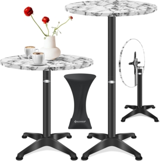 KESSER® 2in1 Stehtisch klappbar Bistrotisch 1er Set | Aluminium Edelstahlplatte | höhenverstellbar 70cm / 115cm | Partytisch Tisch Ø 80cm | In- & Outdoor Empfangstisch | Klapptisch mit Cover Marmor