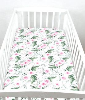 BABYLUX Spannbetttuch 60x120 cm Baby SPANNBETTLAKEN Baumwolle Kinderbett 110. Wilde Blüten