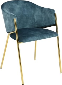 riess-ambiente Esszimmerstuhl NOBLESSE petrol / gold - Samt, Metallgestell, Retro, mit Armlehnen (Einzelartikel, 1 St), halbrunder Stuhl - ideal für Küche, Ess-, Arbeits-. Wohnzimmer & Büro
