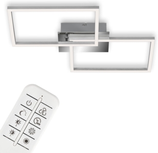 BRILONER - LED Deckenlampe mit Fernbedienung, dimmbar, einstellbar von warmweiß bis neutralweiß, LED Lampe, Deckenleuchte, Wohnzimmerlampe, Schlafzimmerlampe, Küchenlampe, 50 x 38,8 x 7,8 cm, Chrom-Alu