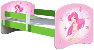 ACMA Kinderbett Jugendbett mit Einer Schublade und Matratze Grün mit Rausfallschutz Lattenrost II 140x70 160x80 180x80 (07 Rosa Fee, 160x80)