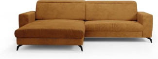CAVADORE Ecksofa Bounce mit Cord-Bezug / Eckcouch mit Longchair + mattschwarzen Metallfüßen / 290 x 88 x 178 / Breitcord, Gold-Gelb