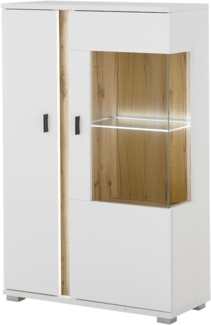 Vitrine Bellport in weiß matt und Eiche 80 x 125 cm