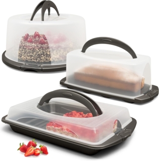 Hausfelder Kuchentransportbox Tortentransportboxen Vorteilspack 3 Stk, Kunststoff, (Set, 3-tlg, 3 verschiedene Boxen), Transportboxen mit Deckel