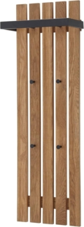 Robas Lund, Wandgarderobe/-paneel BANTRY, Eiche massiv, Natur geölt, 4 Haken mit Ablage/Stange, B/H/T: 40/120/22 cm
