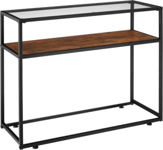 tectake Konsolentisch Beistelltisch Kilkenny 100x41x80,5cm (1-St, 1 tlg), Schlanker Konsolentisch mit Glasoberfläche im trendigen Industrie-Chic