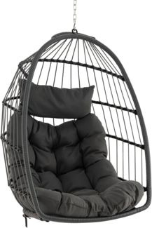 FANTASK Faltbarer Hängekorb Hängesessel aus PE-Rattan mit weichem Kissen, Hängesitz mit Hängezubehör & Hängeschaukel, Sessel, Hängestuhl für Indoor und Outdoor (Grau)