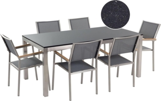 Essgruppe für 6 Personen GROSSETO Stein Granit Optik 180x90x76 cm Grau