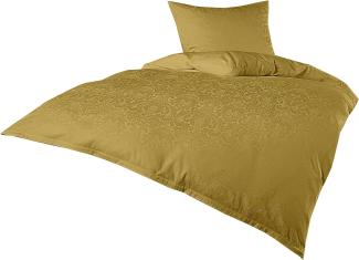 Mako Satin Damast Bettwäsche Ornament gold Garnitur 140x200 + 70x90