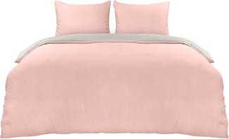 Utopia Bedding Bettwäsche 220x240 Set - Mikrofaser Bettbezug 240x220 cm + 2 Kissenbezüge 65x65 cm - Grau/Rosa