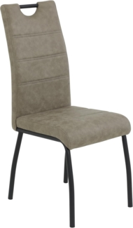 Hela Tische, 1er Pack Esszimemrstuhl Petra, Microfaser Schlamm, Rundrohr Metallfüße, Lehne mit Griff